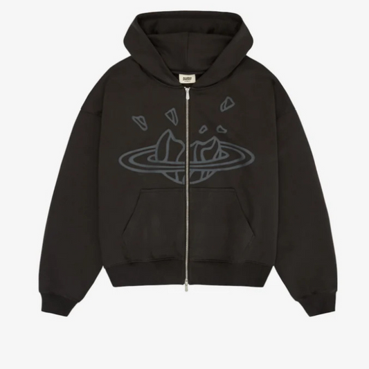 BROKEN PLANET ZIP-UP HOODIE BLACK