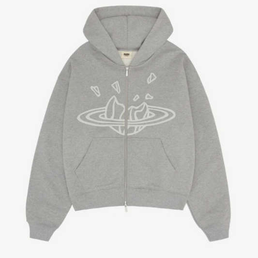 BROKEN PLANET ZIP-UP HOODIE HEATHER GREY