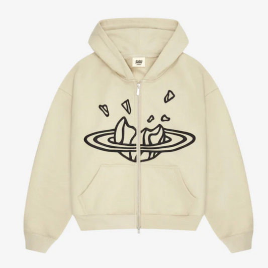 BROKEN PLANET ZIP-UP HOODIE BONE WHITE