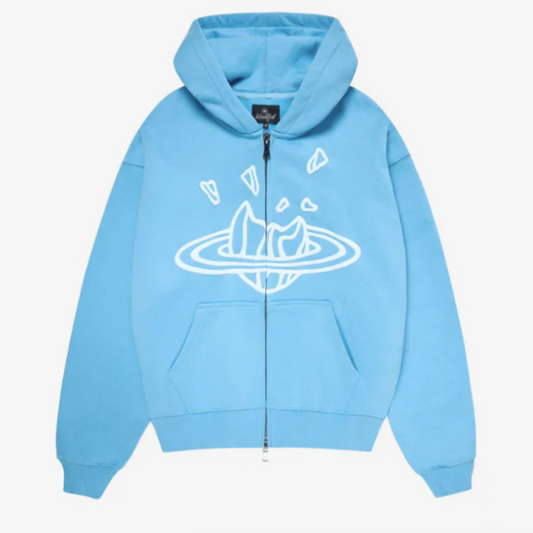 BROKEN PLANET ZIP-UP HOODIE LIGHT BLUE